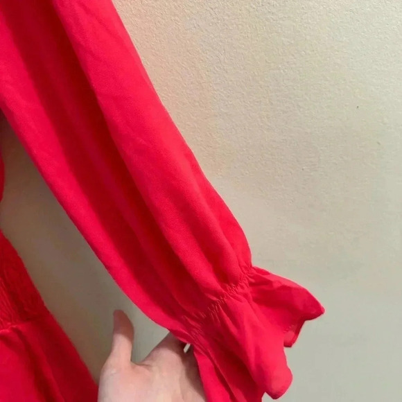 KRISA Draped Surplice Dress, Size X-Small Long Sleeve Cocktail Party-Watermelon - Picture 7 of 8